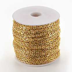 Golden Iron Cable Chains, Unwelded, with Spool, Flat Oval, Cadmium Free & Lead Free, Golden, 4.1x3x0.5mm, about 328.08 Feet(100m)/roll