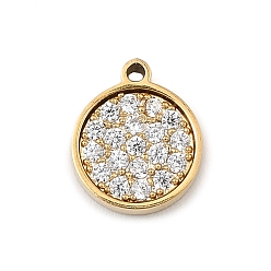 Плоский Круглый 304 подвески из микро-паве из нержавеющей стали с фианитами, без кадмия, без никеля и без свинца, золотые, плоско-круглые, 8.5x7x2 мм, отверстие : 0.8 мм
