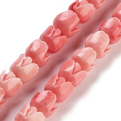 Лосось Синтетические коралловые бусины ниток, окрашенные, цветок розы, salmon, 7x6 мм, отверстие : 1.2 мм, около 50 шт / нитка, 12.40'' (31.5 см)