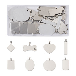 Нержавеющая Сталь Цвет 32шт 8 стиль 201 штампованные подвески из нержавеющей стали, для колье мужские ювелирные изделия, сердце и прямоугольник и кость, цвет нержавеющей стали, 20~43x20~42x1 мм, отверстие : 3~8.5x3~5 мм