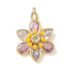 Настоящее золото 18K Латунные микро проложить кубического циркония подвески, Эмаль стиле, долговечный, без кадмия и без свинца, цветочный шарм, реальный 18 k позолоченный, 23x15.5x5.5 мм, отверстие : 4.5x3 мм