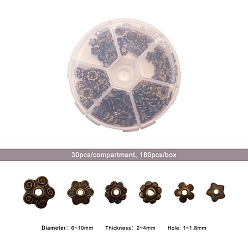 Античная Бронза Тибетском стиле сплав шарик крышки, цветок, разнообразные, античная бронза, 6~10x2~4 мм, отверстие: 1~1.8 мм, около 30 шт / отсек, 180 шт / коробка