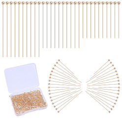 Echt 14 k vergoldet 120pcs 3 Stile Kugelkopfstifte aus Messing, cadmiumfrei und bleifrei, echt 14 k vergoldet, 20~30.5 mm, Kopf: 1.8~2 mm, Stift: 0.5 mm, 24 Messgerät, 40 Stück / Stil