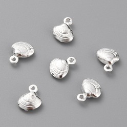 Посеребрённый Латунные подвески, формы раковины, 925 серебро покрытием, 10x8x3 мм, отверстие : 1 мм