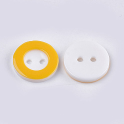 Gold Resin Buttons, 2-Hole, Flat Round, Gold, 13x2mm, Hole: 1.8mm, about 1000pcs/bag