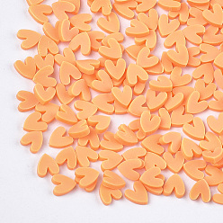 Оранжевый Ручной полимерной глины украшения искусства ногтя, Модные уходу за ногтями, без отверстия , сердце, оранжевые, 4~6x4~5x1~2 мм