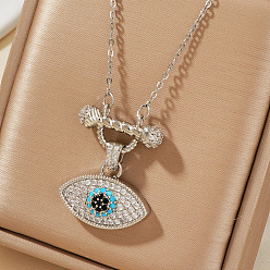Платина Элегантные винтажные латунные ожерелья с подвеской в виде глаза из разноцветных блестящих кубических цирконий для женщин, платина, 15.75 дюйм (40 см)