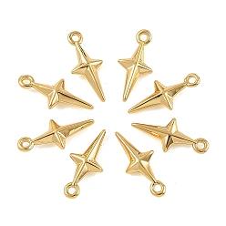Real 18K Gold Plated SHEGRACE Brass Star Charms, Cadmium Free & Nickel Free & Lead Free, Real 18K Gold Plated, 14x6x2.5mm, Hole: 1~1.2mm