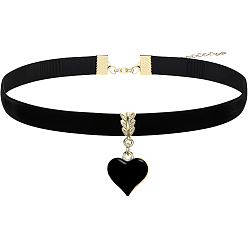 Черный Женские ожерелья-чокеры из черного бархата с подвеской в виде сердца из сплава и эмали, золотые, чёрные, 12.99 дюйм (33 см)