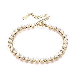 Golden Stainless Steel & Plastic Pearl Tennis Bracelets for Women, Round, Golden, 6.69 inch(17cm), 60mm Extender
