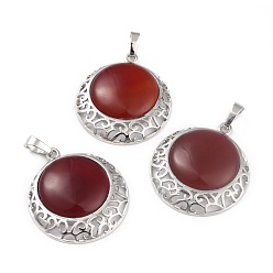 Red Agate Подвески из натурального красного агата с фурнитурой из полой платины и латуни, плоско-круглые, 33.5x30x6 мм, отверстие : 8x5 мм