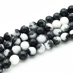 Черный Природного кварца нитей бисера, окрашенные, круглые, имитация зебры яшмы, чёрные, 8~8.5 мм, отверстие : 0.9~1 мм, около 45~47 шт / нитка, 14.96~15.35 дюйм (38~39 см)