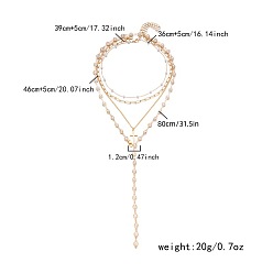 Cross Подвеска из сплава и пластика с жемчугом 4 многослойные длинные ожерелья с кисточками для женщин, золотые, крестик, 14.17~31.50 дюйм (36~80 см), Кулон : 12 мм