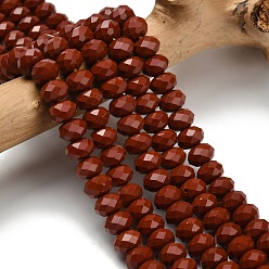 (123L) Белый крем непрозрачный блеск Натуральные красные яшмы бусы пряди, граненые, рондель, огнеупорный кирпич, 8x5.5 мм, отверстие : 1.2 мм, около 69 шт / нитка, 15.16'' (38.5 см)