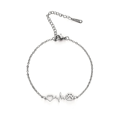 Нержавеющая Сталь Цвет Браслеты из термостойкой нержавеющей стали с отпечатками собачьих лап и звеньями, не тускнеющие, цвет нержавеющей стали, внутренний диаметр: 2 дюйм (5 см)