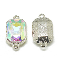 Прозрачный АВ Соединители звеньев сплава стекла, граненые, прямоугольник восьмиугольник, платина, ясно AB, 21x12x5.5 мм, отверстие : 1.5 мм