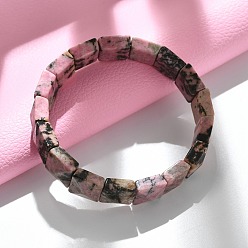 Родонит Квадратные натуральные родонитовые бусины эластичные браслеты для женщин и мужчин, внутренний диаметр: 2-1/4~2-3/8 дюйм (5.55~5.95 см)