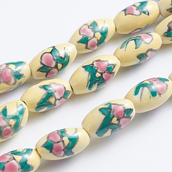 Other Fruits Ручной печатный шарики фарфора, овальные, фрукты шаблон, 14~16x8~9 мм, отверстие : 1.5~2 мм, около 23 шт / нитка, 13.5 дюйм (34 см)