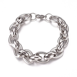 Stainless Steel Color Unisex 304 Stainless Steel Chain Bracelets, with Lobster Claw Clasps, Stainless Steel Color, 8-7/8 inch(22.5cm)