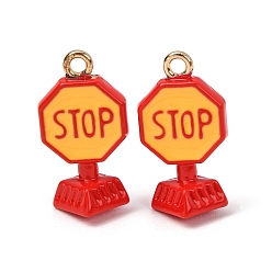 Red Alloy Enamel Pendants, Traffic Stop Sign Charms, Red, 19.5x10.5x9mm, Hole: 1.6mm