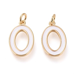 Letter O Латунь эмаль подвески, с целью перехода в кольце, долговечный, реальный 18 k позолоченный, letter.o, белые, letter.o, O: 17.5x11x1.8 мм, прыжковые кольца: внутренний диаметр: 3 мм