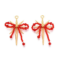 Красный 304 подвески из нержавеющей стали, bowknot & star, со стеклом, реальный 18 k позолоченный, ионное покрытие (ip), граненые, красные, 39.5~42x27.5~28.5x6~6.5 мм, отверстие : 2.2 мм