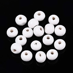 Белый Круглые бусины из натурального дерева схима, окрашенные распылением, белые, 6~6.5x4.5~5 мм, отверстие : 1.6~1.8 мм