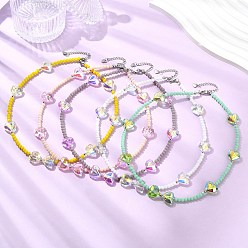 (52) Непрозрачная лаванда Стекло бисера ожерелья для женщин, сердце и рондель, разноцветные, 17.52 дюйм (44.5 см)