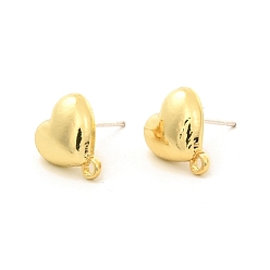Golden Alloy Stud Earrings Findings, with 925 Sterling Silver Pins and Loops, Heart, Golden, 11.5x10mm, Hole: 1.5mm, Pin: 0.7mm