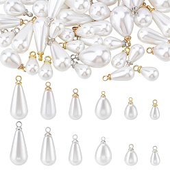 Платиновый & Золотой 36шт 6 цвета АБС пластик имитация жемчуга подвески, с латунной найти, очарование слезы, платиной и золотом, 12.5~19x5.5~9.5 мм, отверстие : 1.5~1.6 мм, 6 шт / стиль