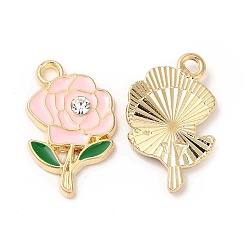 Pink Подвески из эмали и сплава, со стразами, без кадмия, без никеля и без свинца, очарование розы, розовые, 18x11.5x2 мм, отверстие : 1.6 мм