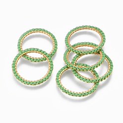 Medium Sea Green MIYUKI & TOHO Handmade Japanese Seed Beads, with 304 Stainless Steel Link Rings, Loom Pattern, Ring, Golden, Medium Sea Green, 22~23x1.7mm