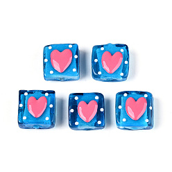 Темно-Голубой Ручной спрей окрашены бусины бисера, Эмаль стиле, квадрат и сердце, глубокое синее небо, 15~16.5x14.5~15.5x7~9.5 мм, отверстие : 1.2~1.6 мм