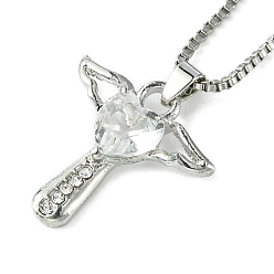 Прозрачный Кубический цирконий фея с кулоном в виде сердца с цепочками-коробками, ювелирные изделия из сплава платины и цинка для женщин, прозрачные, 18.98 дюйм (48.2 см)