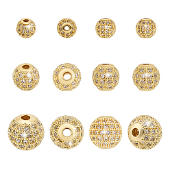 Золотой 12шт 3 стили латунь микро паве прозрачные бусины из циркония, круглые, золотые, 6.5~10 мм, отверстие : 1.8~2.5 мм, 4 шт / стиль