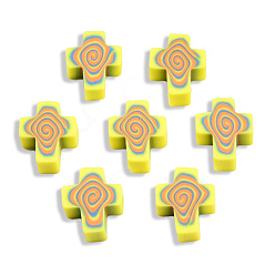 Желтый Бусины из полимерной глины , крестик, желтые, 12x10x4.5 мм, отверстие : 1.6 мм