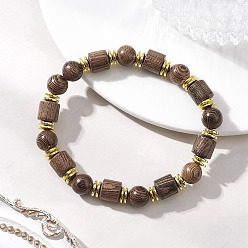 Верблюжий Эластичные браслеты из натурального дерева венге и немагнитных синтетических гематитовых бусин для женщин и мужчин., круглый и колонки, верблюжие, бусины : 8 мм, внутренний диаметр: 2.01 дюйм (5.1 см)