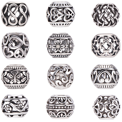 Античное Серебро 60 шт 12 стили европейские бусины из сплава в тибетском стиле, бусины с большим отверстием, рондель, античное серебро, 10~11x8.5~9.5 мм, отверстие : 4~5 мм, 5 шт / стиль