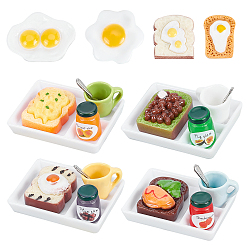 Mixed Color Resin Dollhouse Miniature Toast Bread & Omelette Jam Plate Cup Spoon Set, for Doll Kitchen Play Accessoriess, Mixed Color, 42x30.5x7mm
