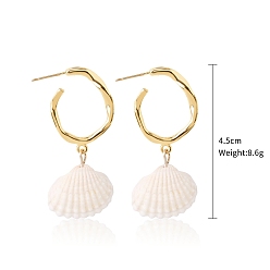 Золотой Серьги-гвоздики с подвесками из латуни и ракушек, кольцо, белые, золотые, 45 мм