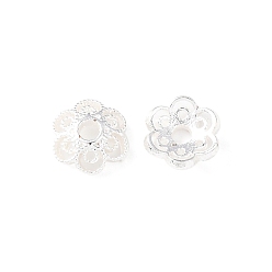 Посеребрённый Шапочки и конусы для бусин, латунные, цветок, без кадмия и без свинца, стойки покрытие, долговечный, 925 серебро покрытием, 6.5x6.5x2 мм, отверстие : 1.6 мм