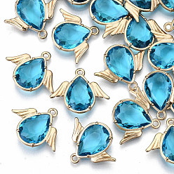 Темно-Голубой Граненые подвески стекла, с элементами из экологически чистого сплава, без кадмия, без никеля и без свинца, ангел, золотой свет, глубокое синее небо, 18x22x4.5 мм, отверстие : 1.6 мм