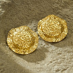 Плоский Круглый Текстурированные 304 серьги из нержавеющей стали, золотые, плоско-круглые, 35x35 мм