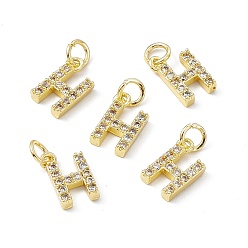 Letter H Real 18K Gold Plated Brass Micro Pave Clear Cubic Zirconia Charms, with Jump Ring, Letter.H, 11.5x7.5x2.5mm, Hole: 3.4mm