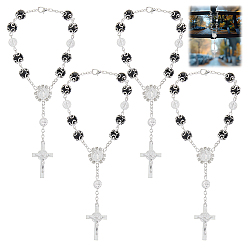 Черный 4шт. браслеты из сплава с подвесками в виде креста и Иисуса, круглые браслеты из стеклянных бусин для женщин, чёрные, 9 дюйм (22.7 см)
