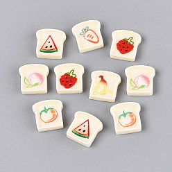 Желтая Старая Ткань  Кабошоны из непрозрачной смолы с фруктовой тематикой, форма тоста, старое кружево, 9~9.5x9.5x3 мм