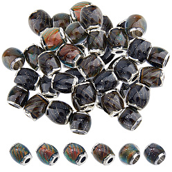 Colorful 40Pcs Glass Large Hole Beads,  with Platinum Tone Brass Double Cores, Faceted, Drum, Changing Color Mood Beads, Colorful, 9x7~8mm, Hole: 2.5mm