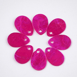 Magenta Spray Painted Capiz Shell Charms, teardrop, Magenta, 13x9~10x1mm, Hole: 1mm