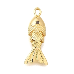 Настоящее золото 18K Латунные микро проложить кубического циркония подвески, форма рыбы, реальный 18 k позолоченный, 22x8.5x5.5 мм, отверстие : 2.5x1.5 мм