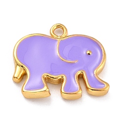Lilac Golden Brass Enamel Pendants, Long-Lasting Plated, Elephant, Lilac, 16x17.5x2mm, Hole: 1.6mm